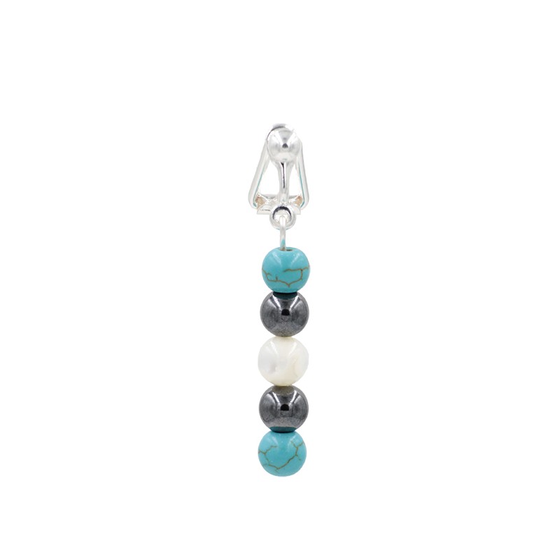 Clip Nombril plaqué argent Diapason perle Howlite Hématite Nacre Clip Nombril plaqué argent Diapason perle Howlite Hématite Nacre