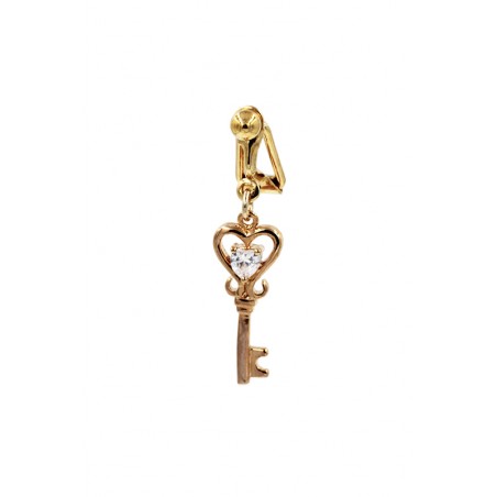Clip Nombril plaqué or clef strass