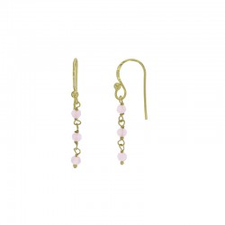 Fils d'oreilles avec 3 pierres Quartz rose brut rondes argent doré