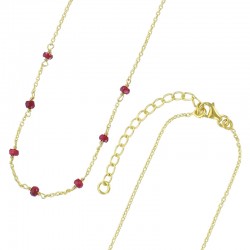 Collier argent doré avec 7 pierres rubis traité rondes