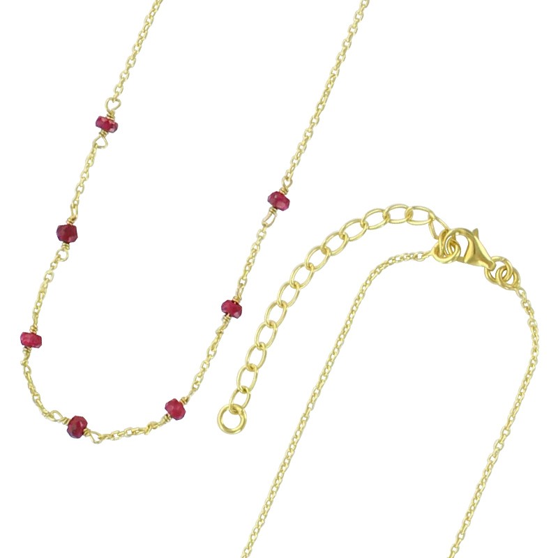 Collier argent doré avec 7 pierres rubis traité rondes Collier argent doré avec 7 pierres rubis traité rondes