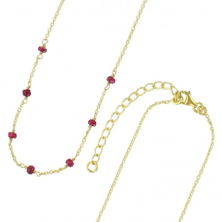 Collier argent doré avec 7 pierres rubis traité rondes