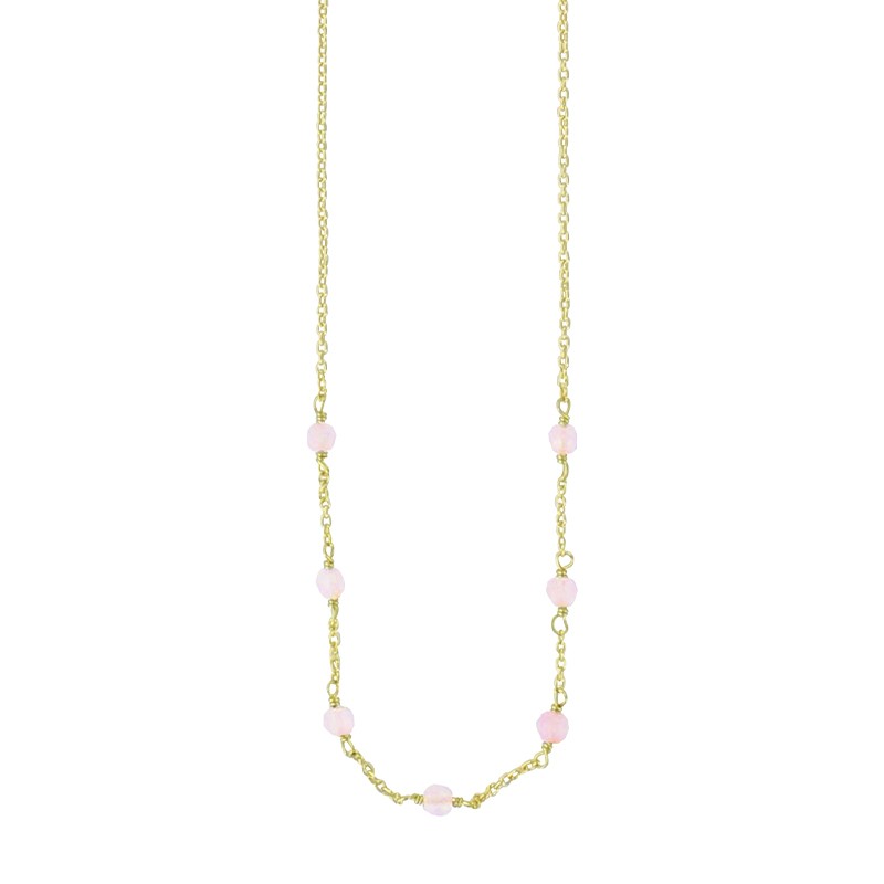 Collier argent doré avec 7 pierres brutes rondes quartz rose Collier argent doré avec 7 pierres brutes rondes quartz rose