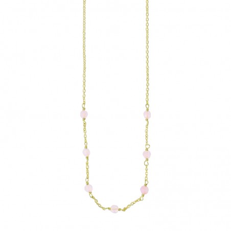 Collier argent doré avec 7 pierres brutes rondes quartz rose
