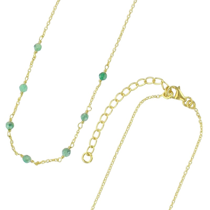 Collier argent doré avec 7 pierres rondes en Émeraude verte Collier argent doré avec 7 pierres rondes en Émeraude verte