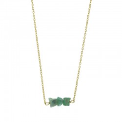 Collier argent doré avec 3 pierres brutes en Émeraude naturelle verte
