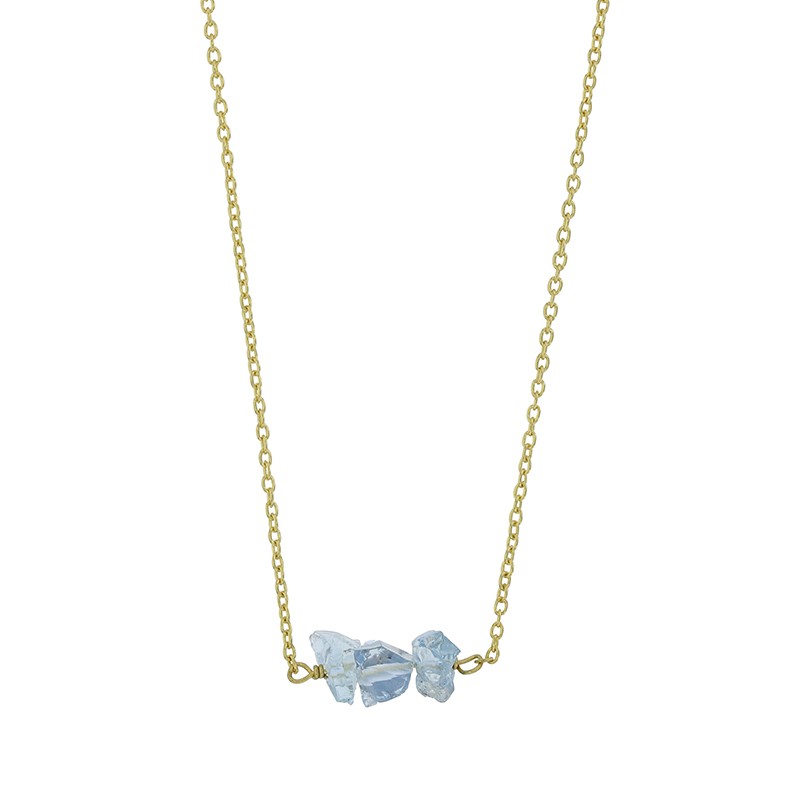 Collier argent doré avec 3 pierres brutes en Aigue-marine naturelle Collier argent doré avec 3 pierres brutes en Aigue-marine naturelle