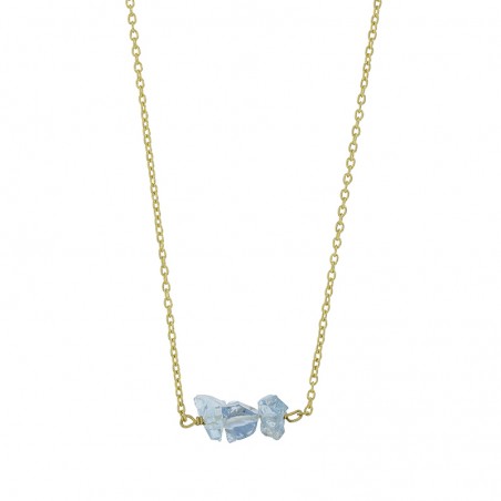 Collier argent doré avec 3 pierres brutes en Aigue-marine naturelle