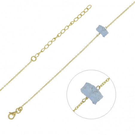 Bracelet argent  doré avec pierre brute en aigue-marine