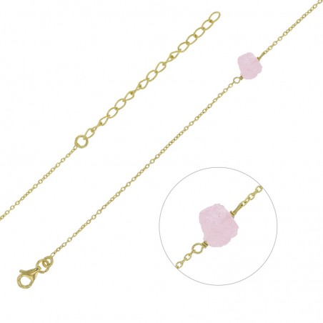 Bracelet argent doré avec une pierre brute Quartz rose