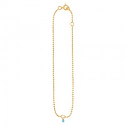 Chaîne de cheville plaqué or maille boule ornée d'une pampille oxyde bleu turquoise