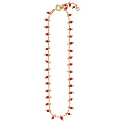 Chaîne de cheville plaqué or avec pierres synthétiques rouge corail