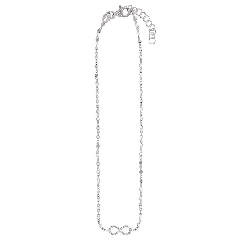 Chaîne de cheville argent rhodié maille cube facetté signe infini Chaîne de cheville argent rhodié maille cube facetté signe infini