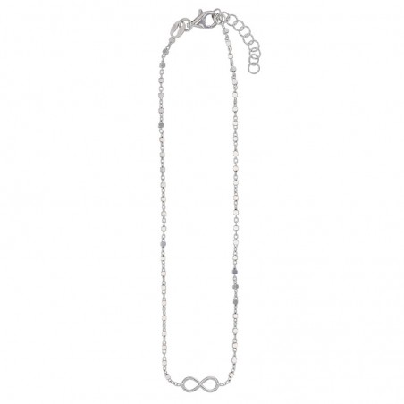 Chaîne de cheville argent rhodié maille cube facetté signe infini
