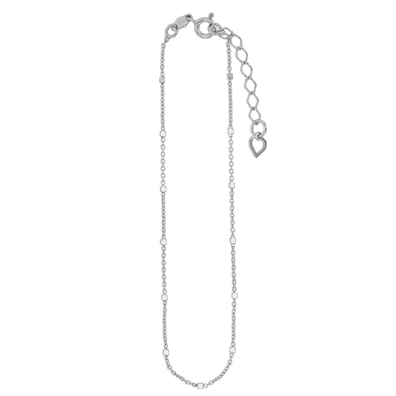 Chaîne de cheville argent rhodié maille boule facettée avec un coeur Chaîne de cheville argent rhodié maille boule facettée avec un coeur