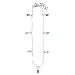 Chaîne de cheville argent platiné ornée de cristaux bleus et blancs