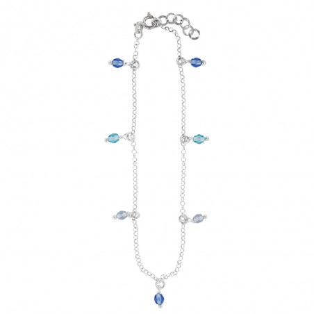 Chaîne de cheville argent platiné ornée de cristaux bleus et blancs