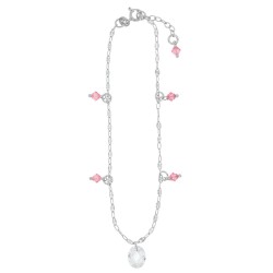 Chaîne de cheville argent platiné ornée de cristaux roses et blanc