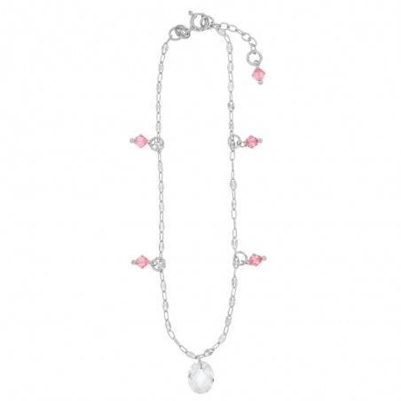 Chaîne de cheville argent platiné ornée de cristaux roses et blanc