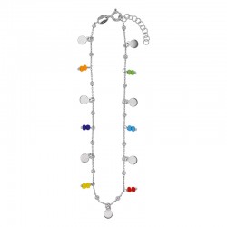  Chaîne de cheville argent platiné avec ronds et perles de verre de couleur
