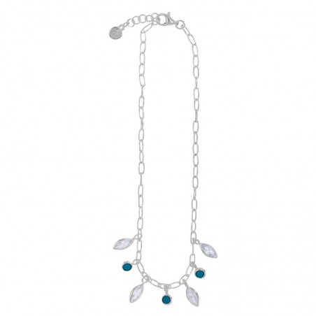 Chaîne de cheville argent pampilles oxydes et pierres synthétiques bleues