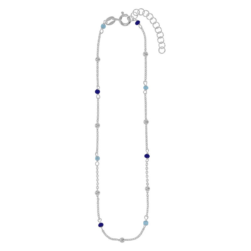 Chaîne de cheville argent boules et perles de verre bleues Chaîne de cheville argent boules et perles de verre bleues
