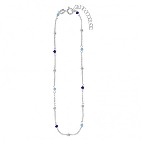Chaîne de cheville argent boules et perles de verre bleues