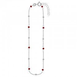 Chaîne de cheville argent boules et perles de verre rouges