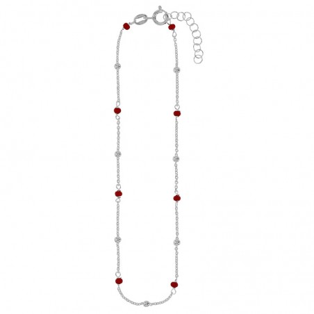 Chaîne de cheville argent boules et perles de verre rouges