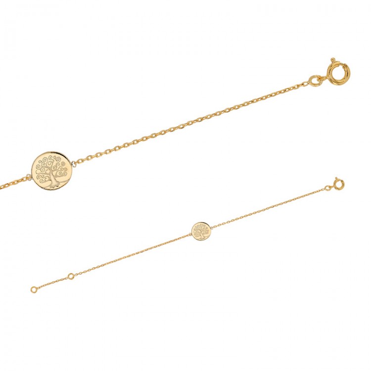 Bracelet Plaqué or avec rond orné d'un Arbre de vie gravé Bracelet Plaqué or avec rond orné d'un Arbre de vie gravé