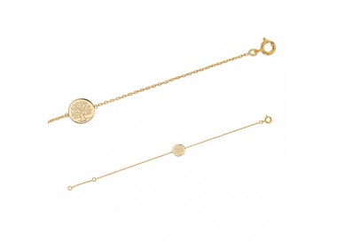Bracelet Plaqué or avec rond orné d'un Arbre de vie gravé