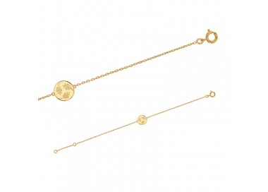 Bracelet Plaqué or avec rond orné de fleurs gravées