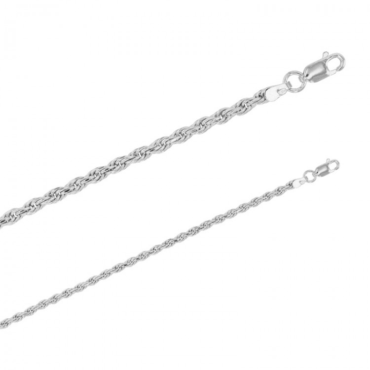 Chaîne argent rhodiée maille corde épaisse de 3.1 mm et de 45 cm de long Chaîne argent rhodiée maille corde épaisse de 3.1 mm et de 45 cm de long