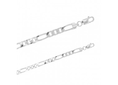 Bracelet homme maille figaro alternée 1 x 3 en argent rhodié