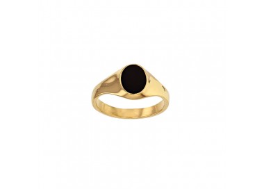 Chevalière ovale ornée d'un onyx, 8 x 6mm, plaqué or