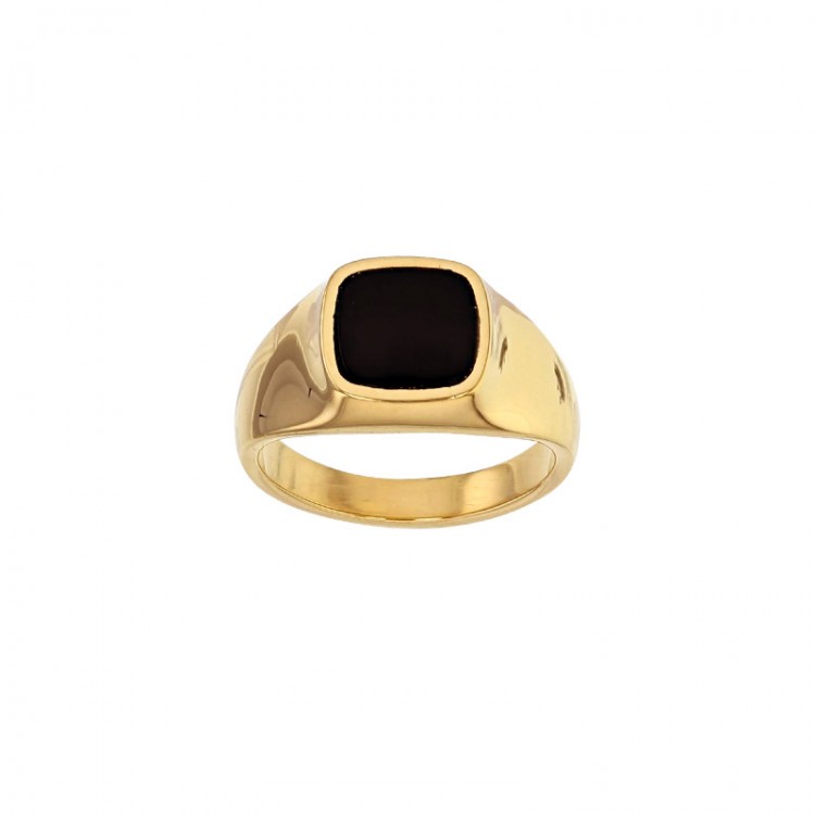 Chevalière carrée ornée d'un onyx, 8 x 8mm, plaqué or Chevalière carrée ornée d'un onyx, 8 x 8mm, plaqué or
