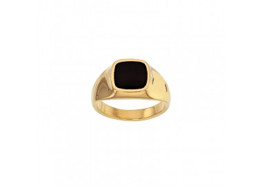 Chevalière carrée ornée d'un onyx, 8 x 8mm, plaqué or