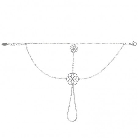 Bracelet-bague rosaces argent platiné émail blanc