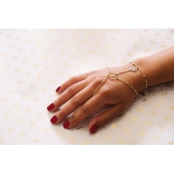 Bracelet-bague rosaces argent doré émail blanc
