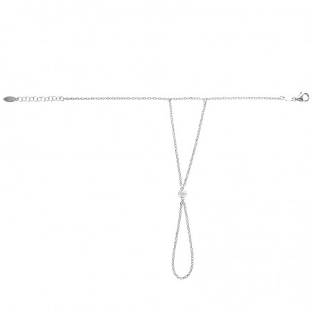 Bracelet bague argent platiné avec oxyde cristal en serti griffes