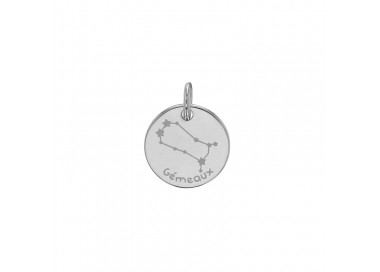 Pendentif argent platiné zodiaque constellations Gémeaux