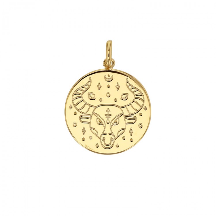 Médaille plaqué or signe astrologique gravé Taureau plaqué