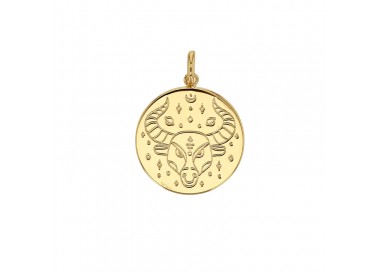 Médaille plaqué or signe astrologique gravé Taureau plaqué