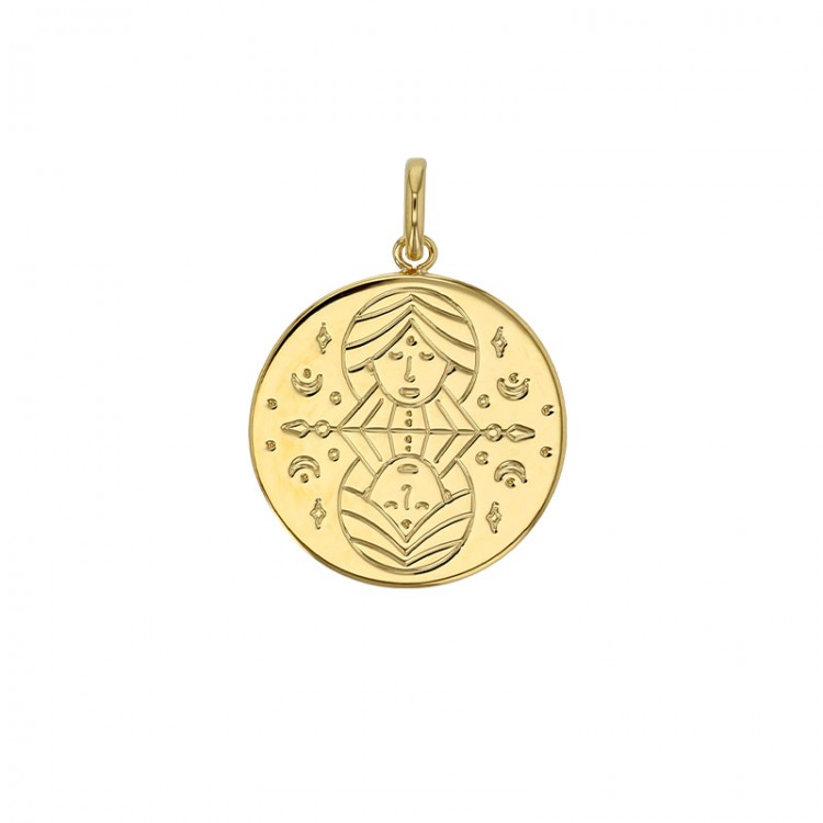 Médaille plaqué or signe astrologique gravé Gémeaux Médaille plaqué or signe astrologique gravé Gémeaux