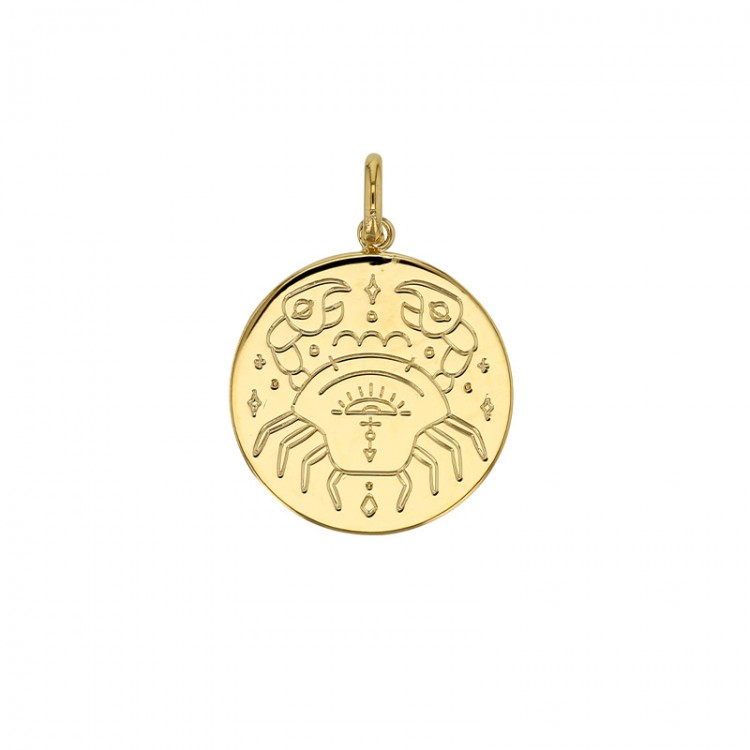 Médaille plaqué or signe astrologique gravé Cancer Médaille plaqué or signe astrologique gravé Cancer