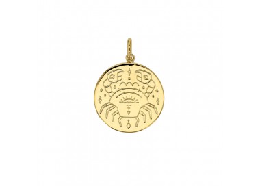 Médaille plaqué or signe astrologique gravé Cancer