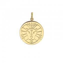 Médaille plaqué or signe astrologique gravé Lion
