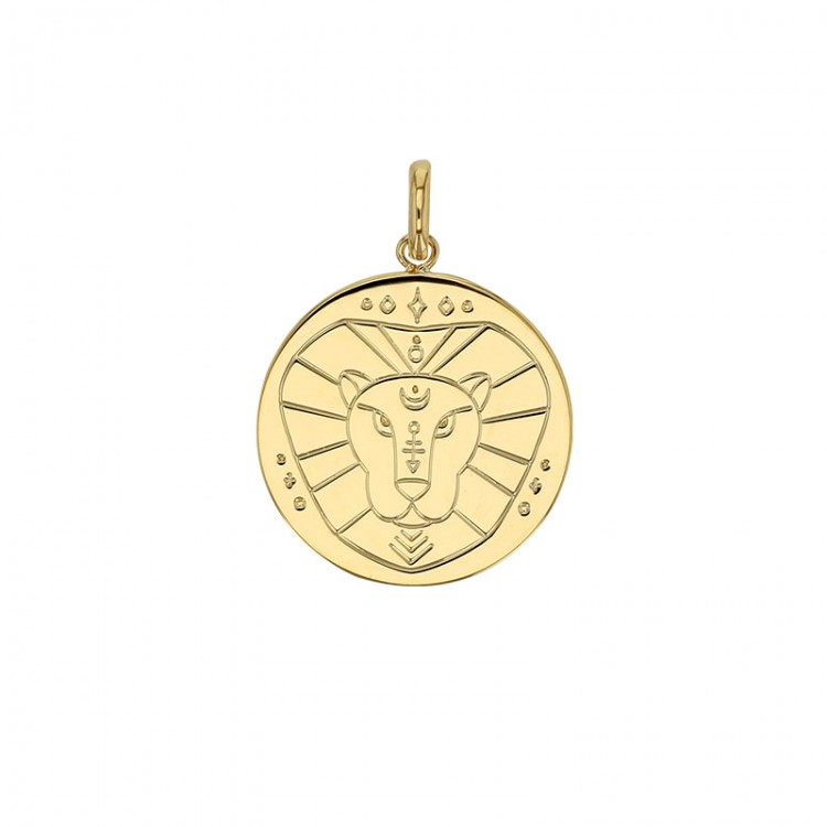Médaille plaqué or signe astrologique gravé Lion Médaille plaqué or signe astrologique gravé Lion