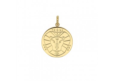 Médaille plaqué or signe astrologique gravé Lion