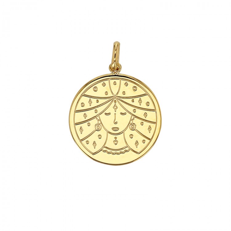 Médaille plaqué or signe astrologique gravé Vierge Médaille plaqué or signe astrologique gravé Vierge